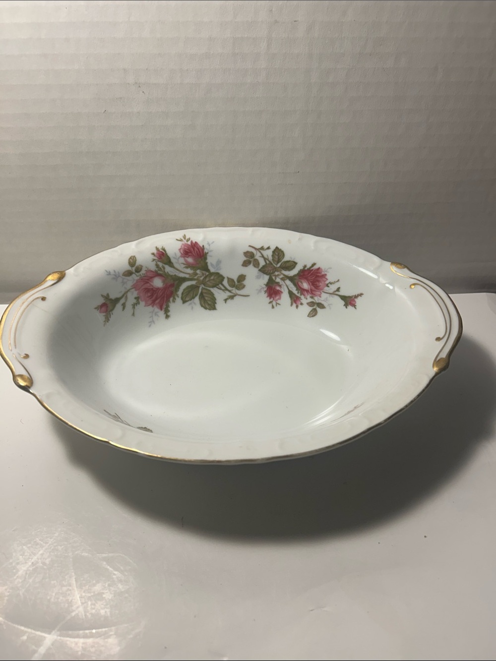 Porcelain Rose-Pattern Serving Bowl with Gold Trim - Vintage 1950’s vegetable